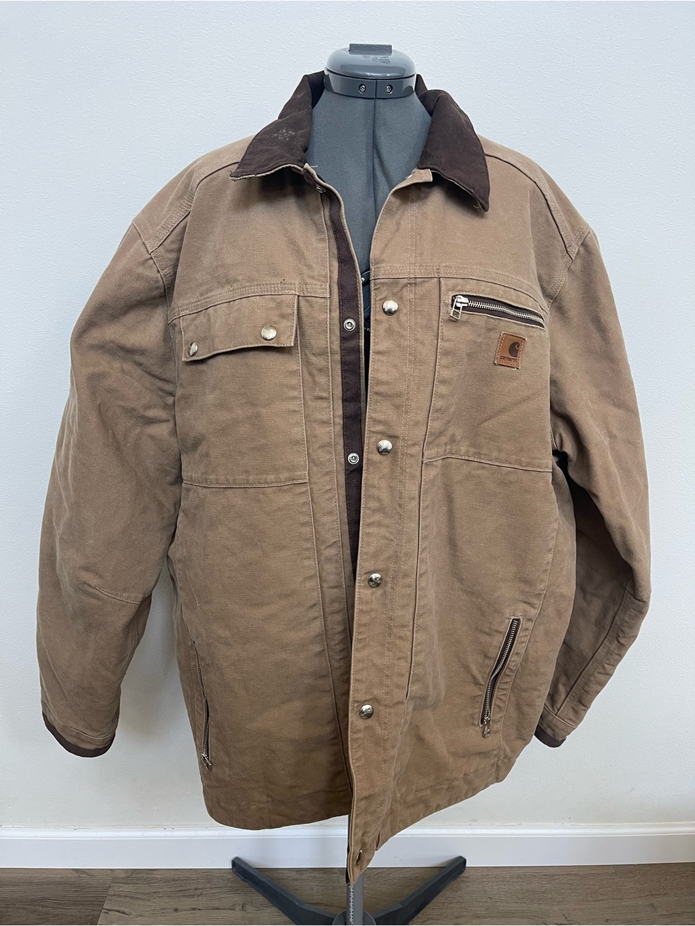 Carhartt Brown Canvas Jacket with Dark Brown Corduroy Collar